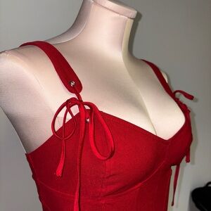 Garage Red Tie-Shoulder Bustier Top